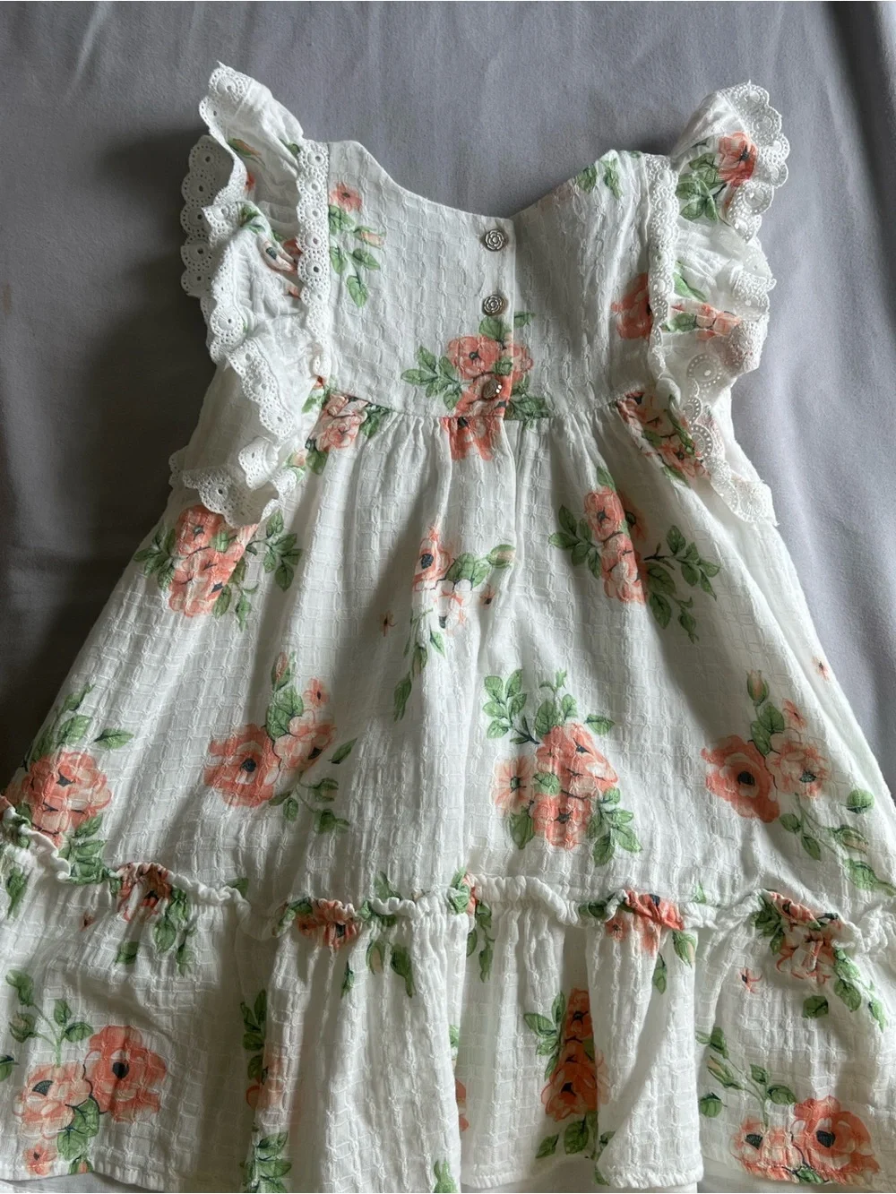 Joie White Dress with Peach Floral Print and Green Leaves